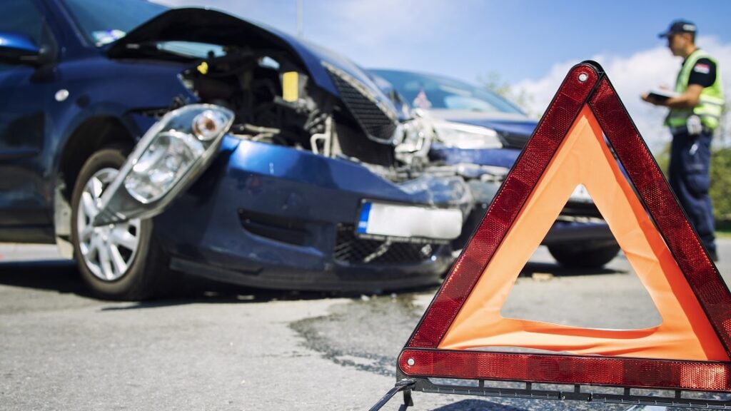 Road accident with smashed cars.
